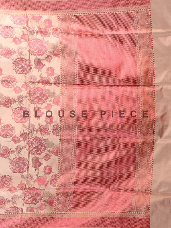Beige and pink silk saree with zari work