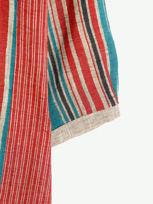 Beige and red cotton printed short kurti