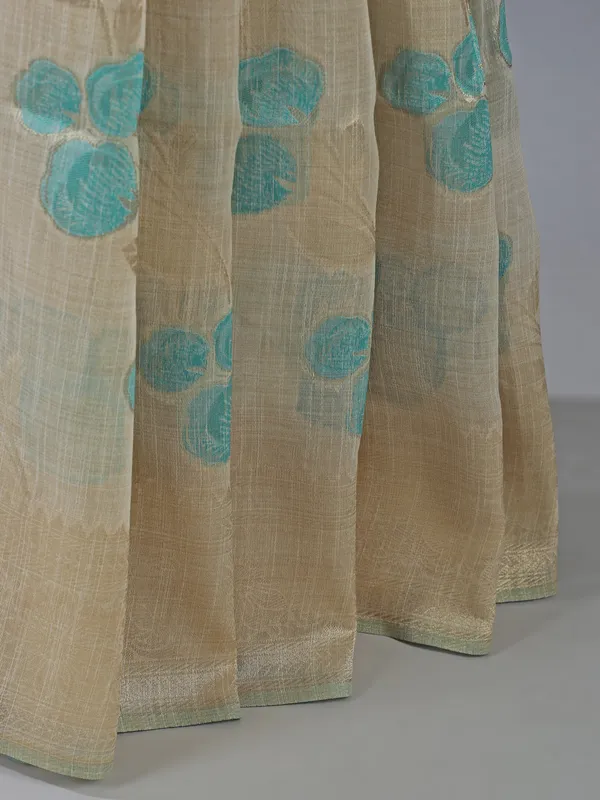 Beige and sky blue elegant work with print saree