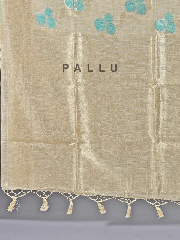 Beige and sky blue elegant work with print saree
