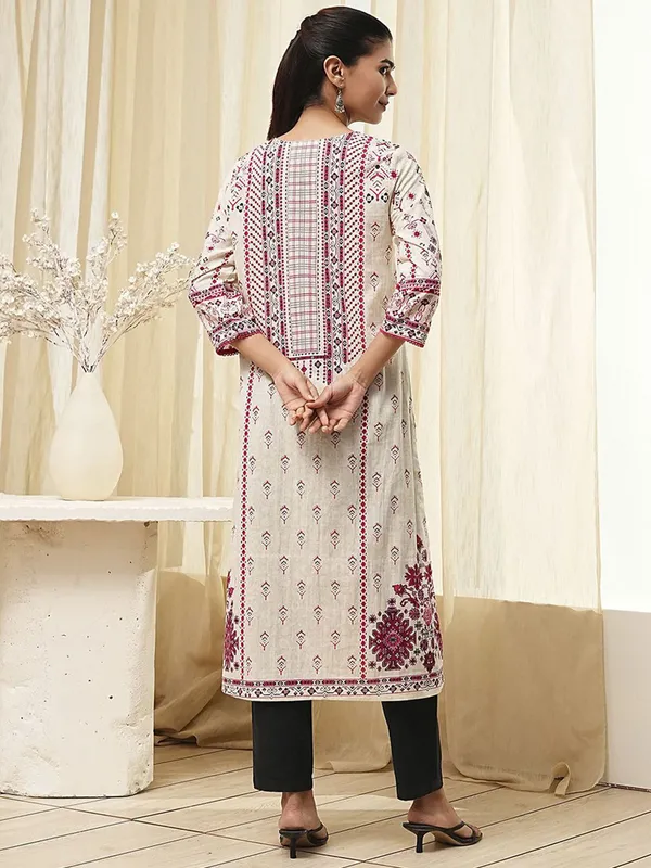 Beige and wine printed cotton silk kurti
