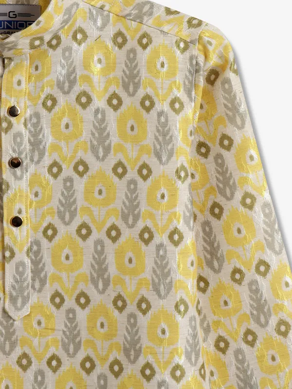 Beige and yellow printed kurta