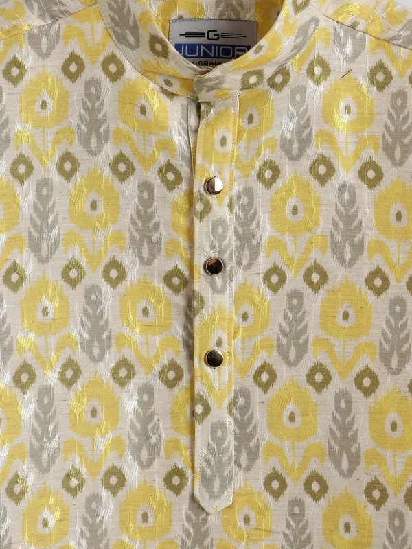 Beige and yellow printed kurta