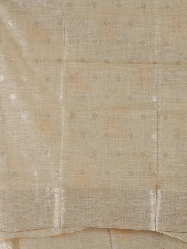 Beige and yellow printed semi cotton silk saree for women