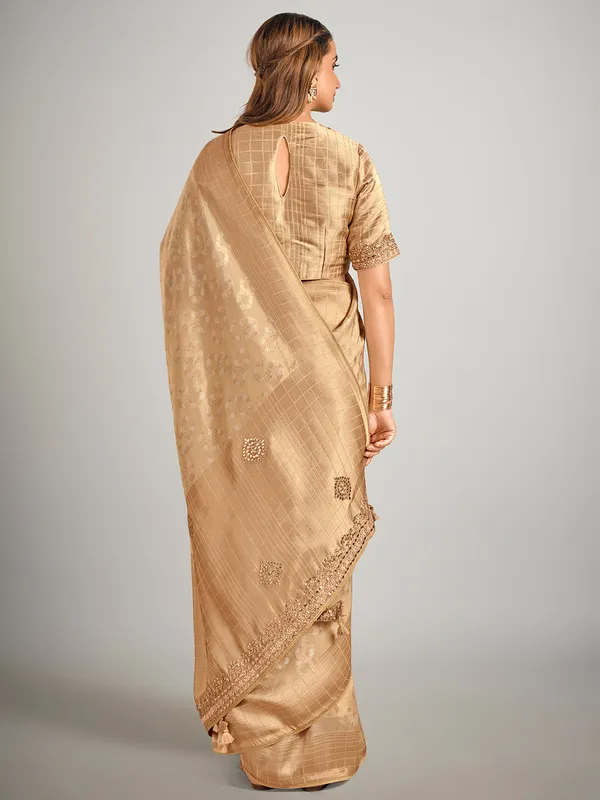 Beige art silk zari weaving saree