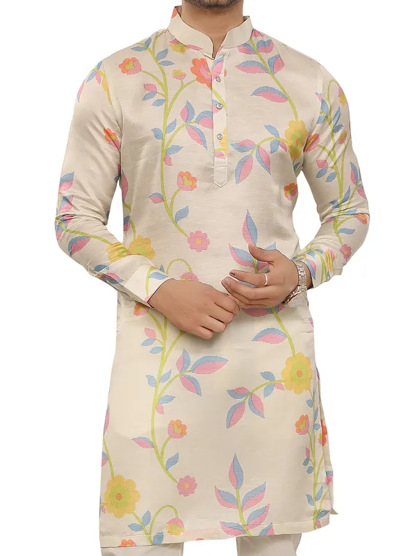 Beige attractive printed kurta for festive look