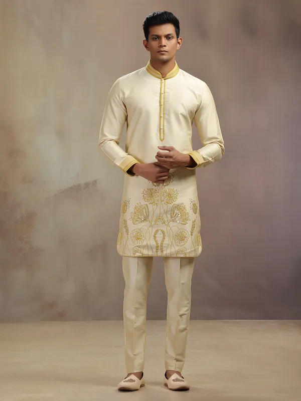 Beige banarsi silk kurta suit for festival