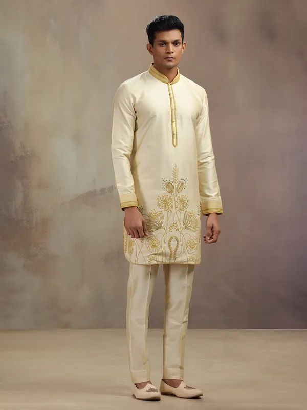 Beige banarsi silk kurta suit for festival