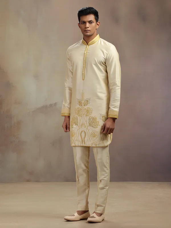 Beige banarsi silk kurta suit for festival