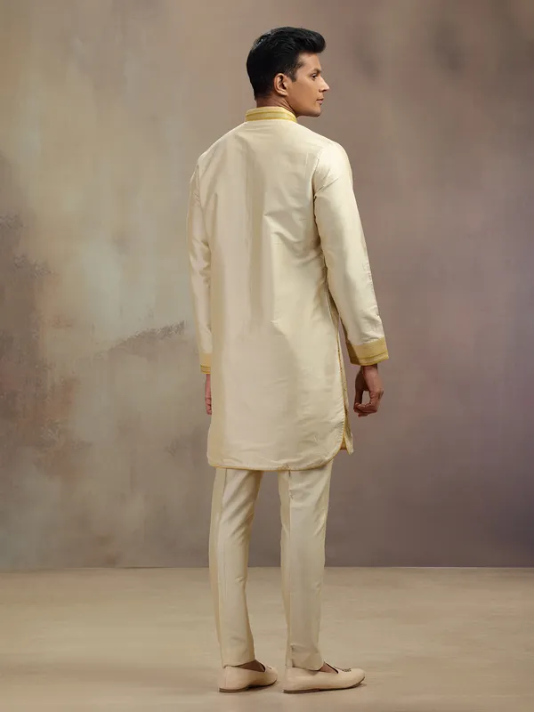 Beige banarsi silk kurta suit for festival