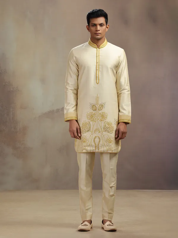 Beige banarsi silk kurta suit for festival