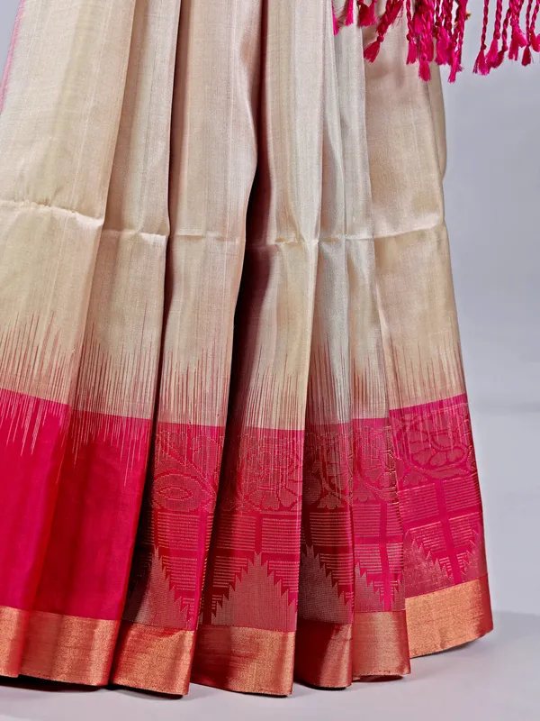 Beige banglori silk saree with subtle zari highlights
