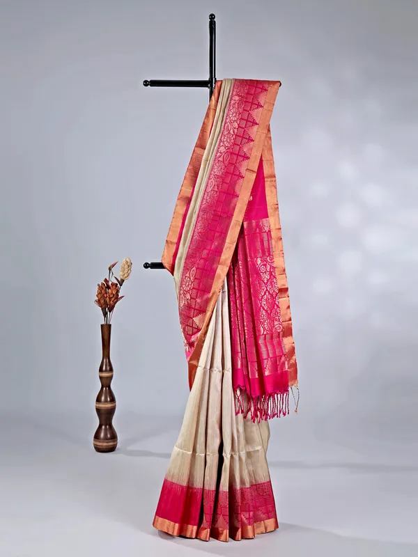 Beige banglori silk saree with subtle zari highlights