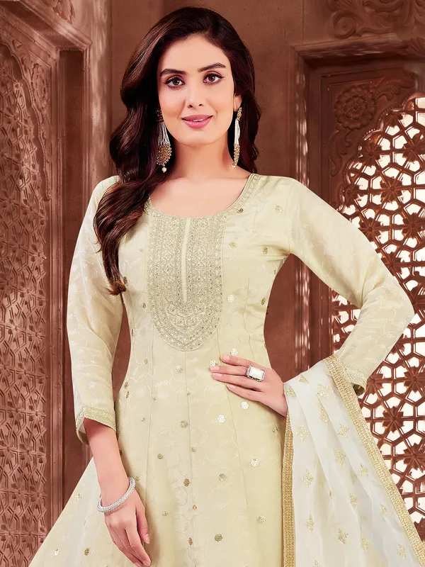 Beige brocade salwar suit for women