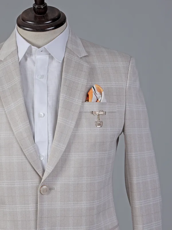 Beige checks two button cotton blazer