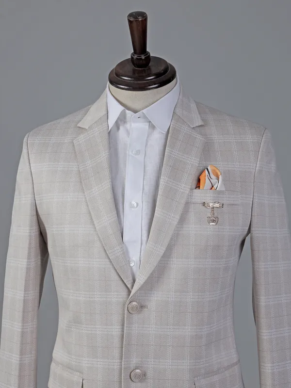 Beige checks two button cotton blazer