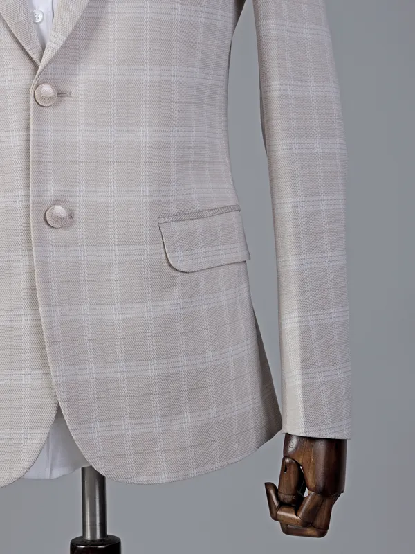 Beige checks two button cotton blazer