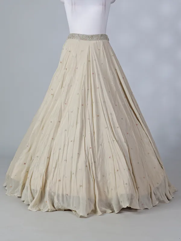Beige chiffon silk jacket style lehenga choli