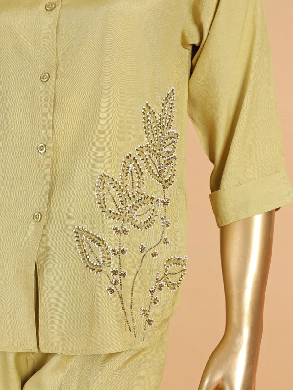 Beige co ord set in cotton silk