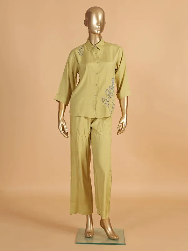 Beige co ord set in cotton silk