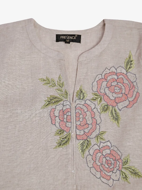 Beige cotton embroidery tunic top