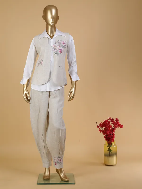 Beige cotton jacket style co ord set