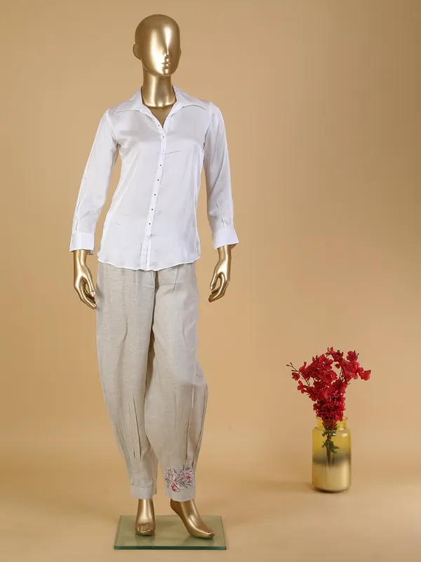 Beige cotton jacket style co ord set