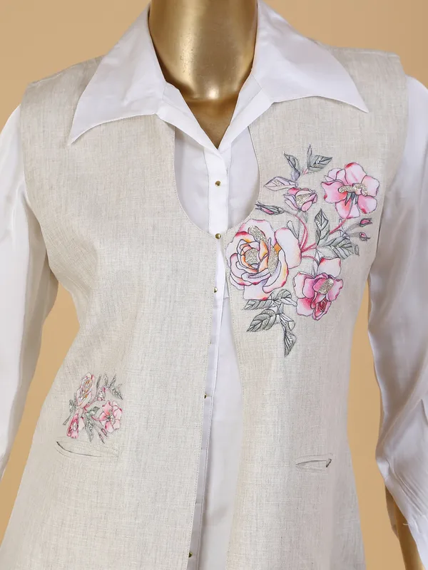 Beige cotton jacket style co ord set