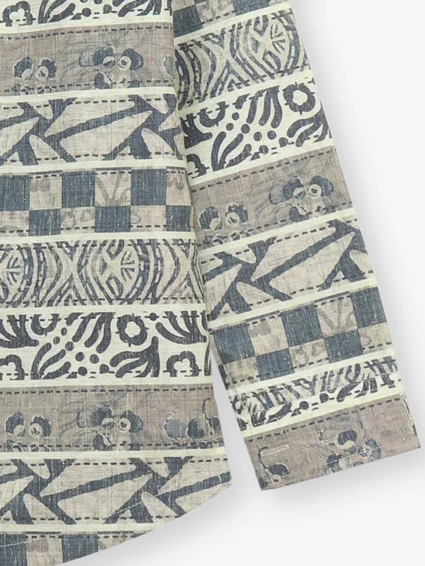 Beige cotton kurta style shirt for boys with print