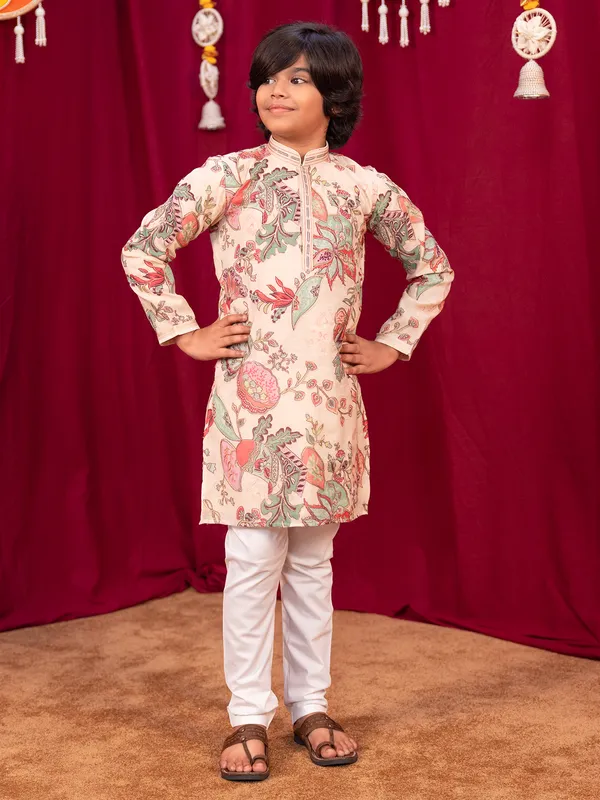 Beige cotton kurta suit for festival for boys