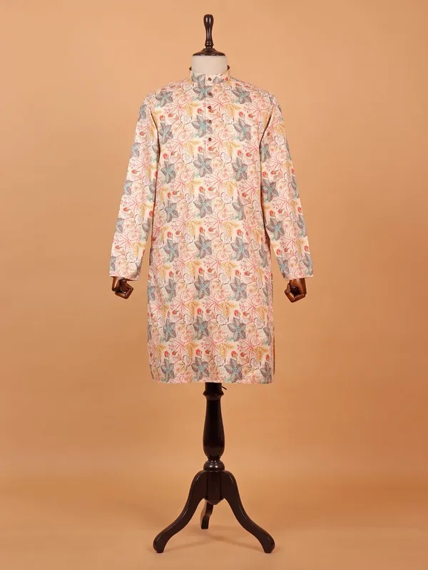 Beige cotton kurta suit with alluring print
