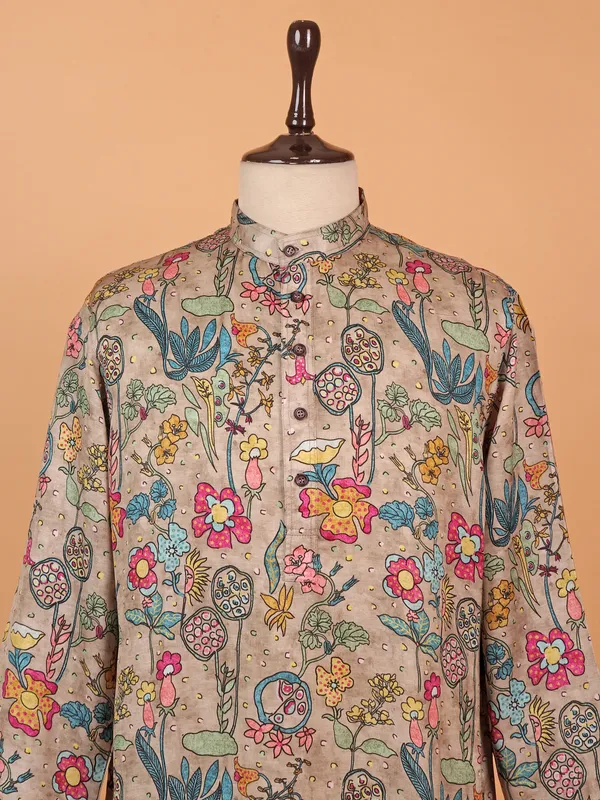 Beige cotton kurta suit with attractive print