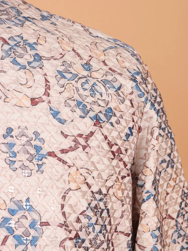 Beige cotton kurta suit with prints