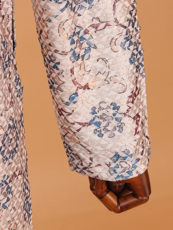 Beige cotton kurta suit with prints