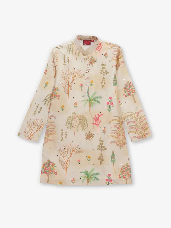 Beige cotton kurta with pajama