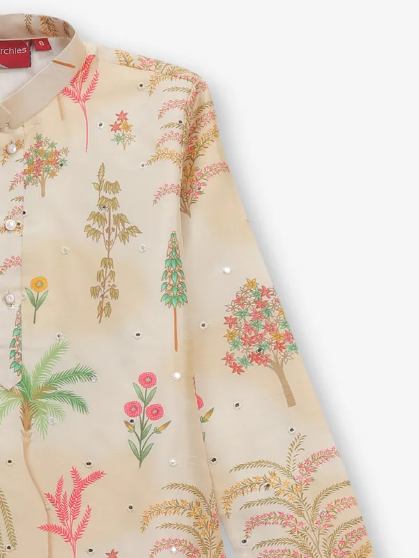 Beige cotton kurta with pajama