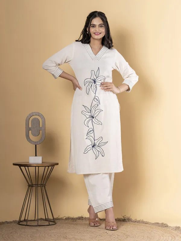 Beige cotton kurti palazzo set