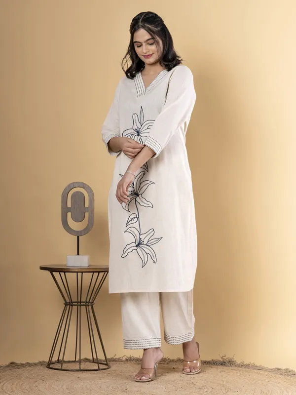Beige cotton kurti palazzo set