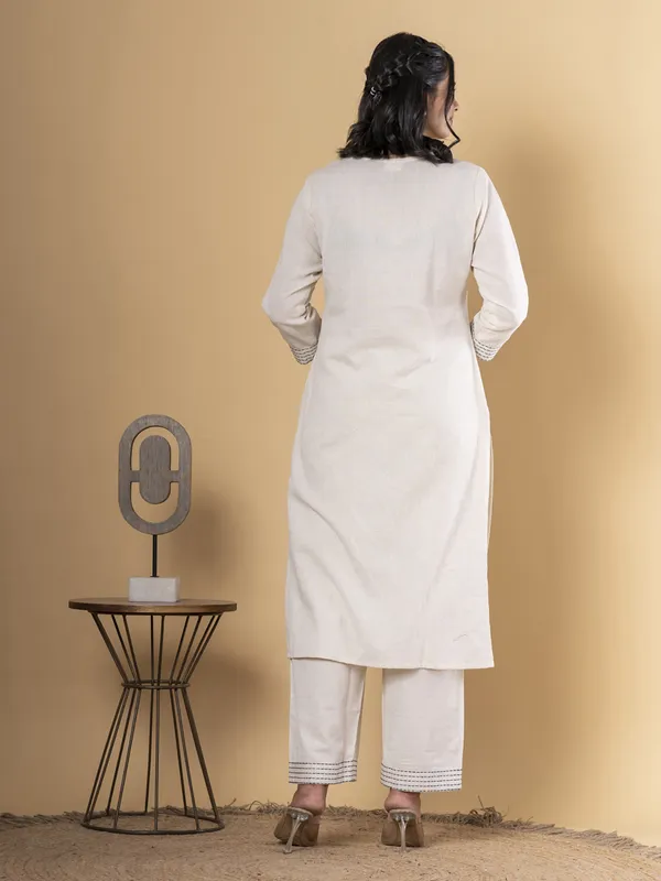 Beige cotton kurti palazzo set