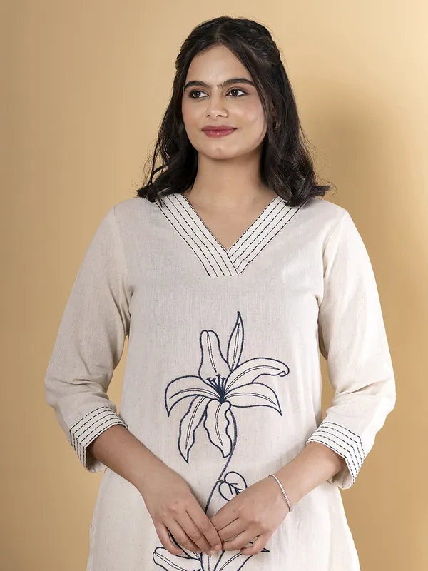 Beige cotton kurti palazzo set