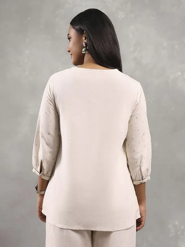 Beige cotton kurti with embroidery