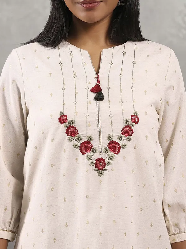 Beige cotton kurti with embroidery