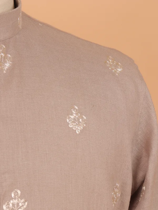 Beige cotton plain and formal kurta set