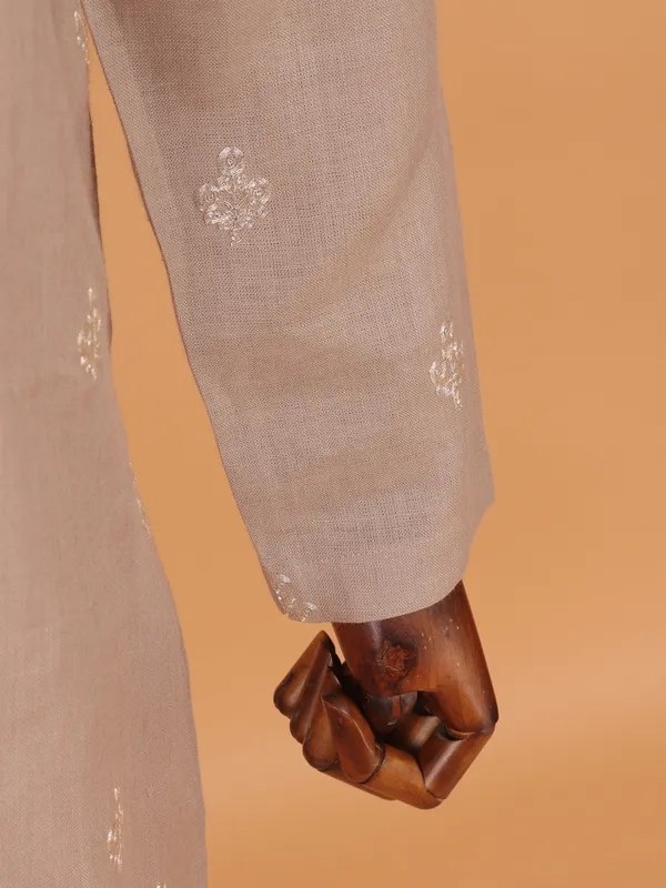Beige cotton plain and formal kurta set
