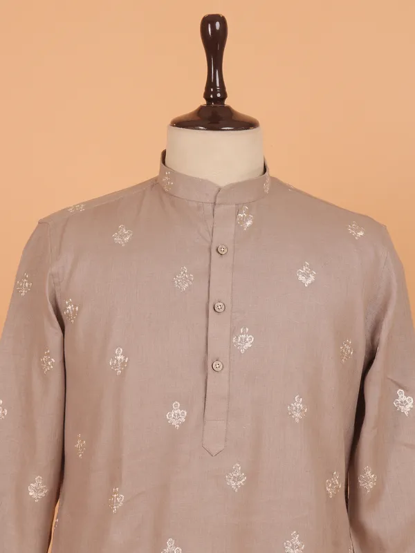 Beige cotton plain and formal kurta set