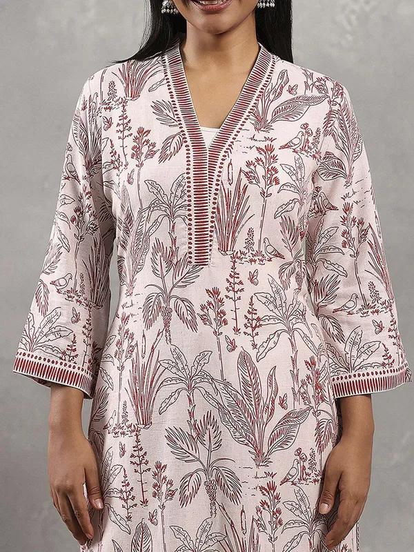 Beige cotton printed kurti for women