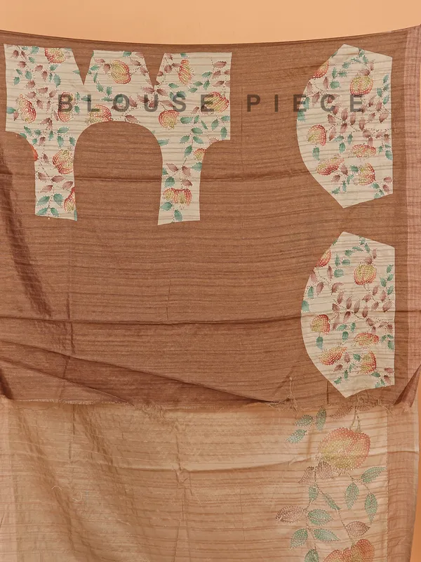 Beige cotton printed saree for women