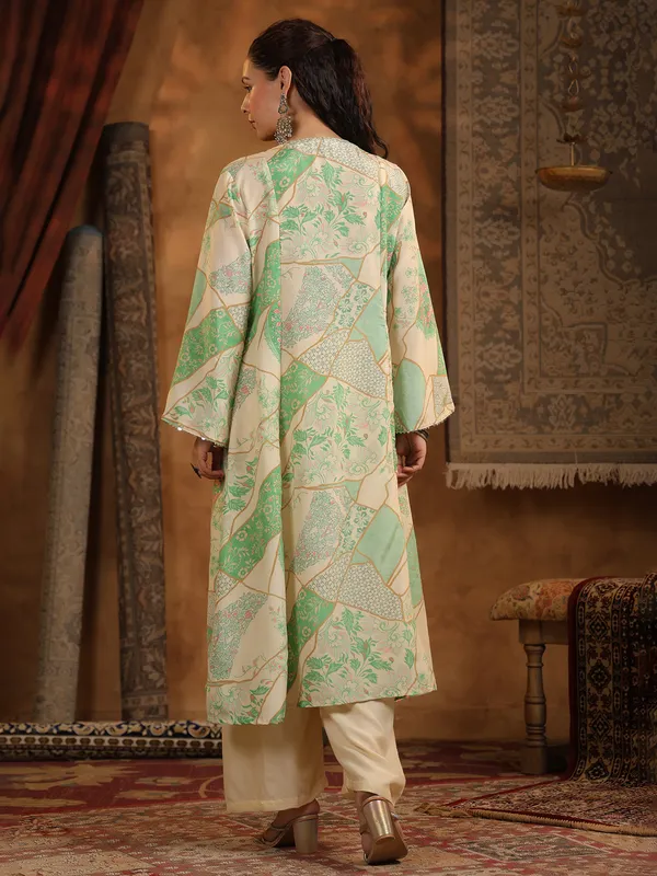 Beige cotton silk kurti set for women