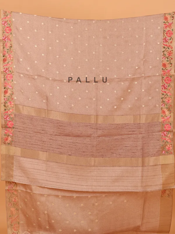 Beige cotton silk printed saree for women