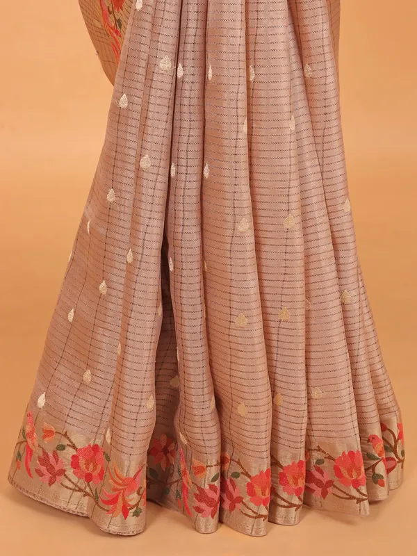 Beige cotton silk printed saree for women